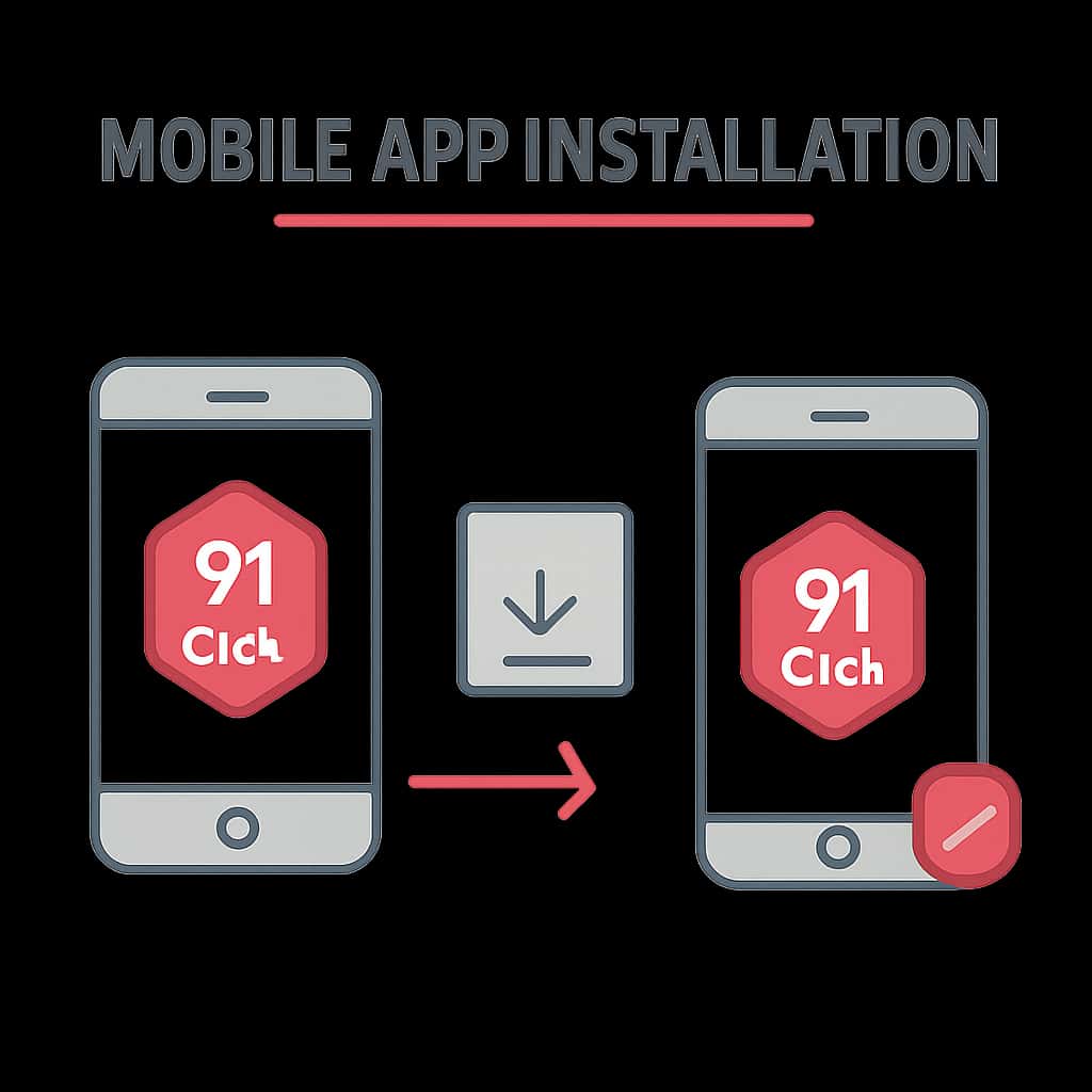 Illustration demonstrating the steps for installing the 91 Clob Mobile App.
