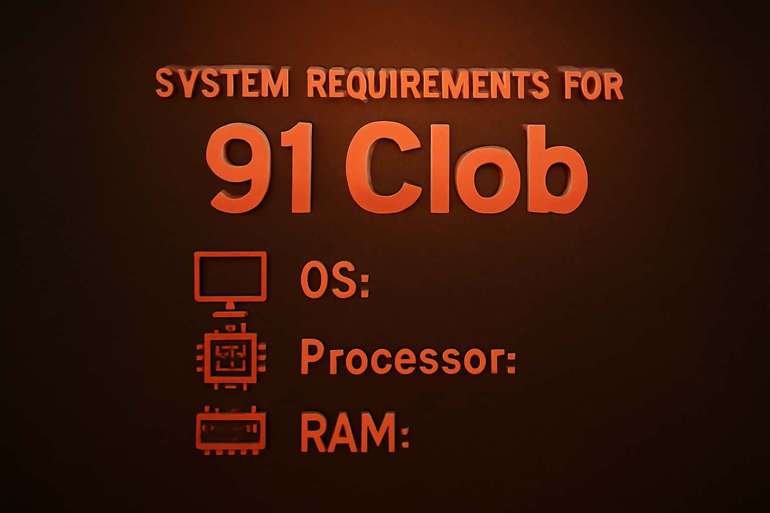 Informational scene depicting system requirements for 91 Clob.