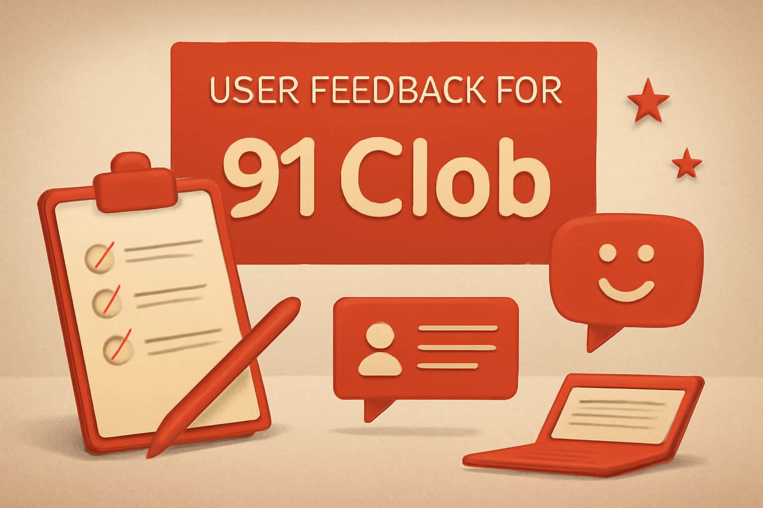 An informational scene about user feedback for the 91 Clob app.