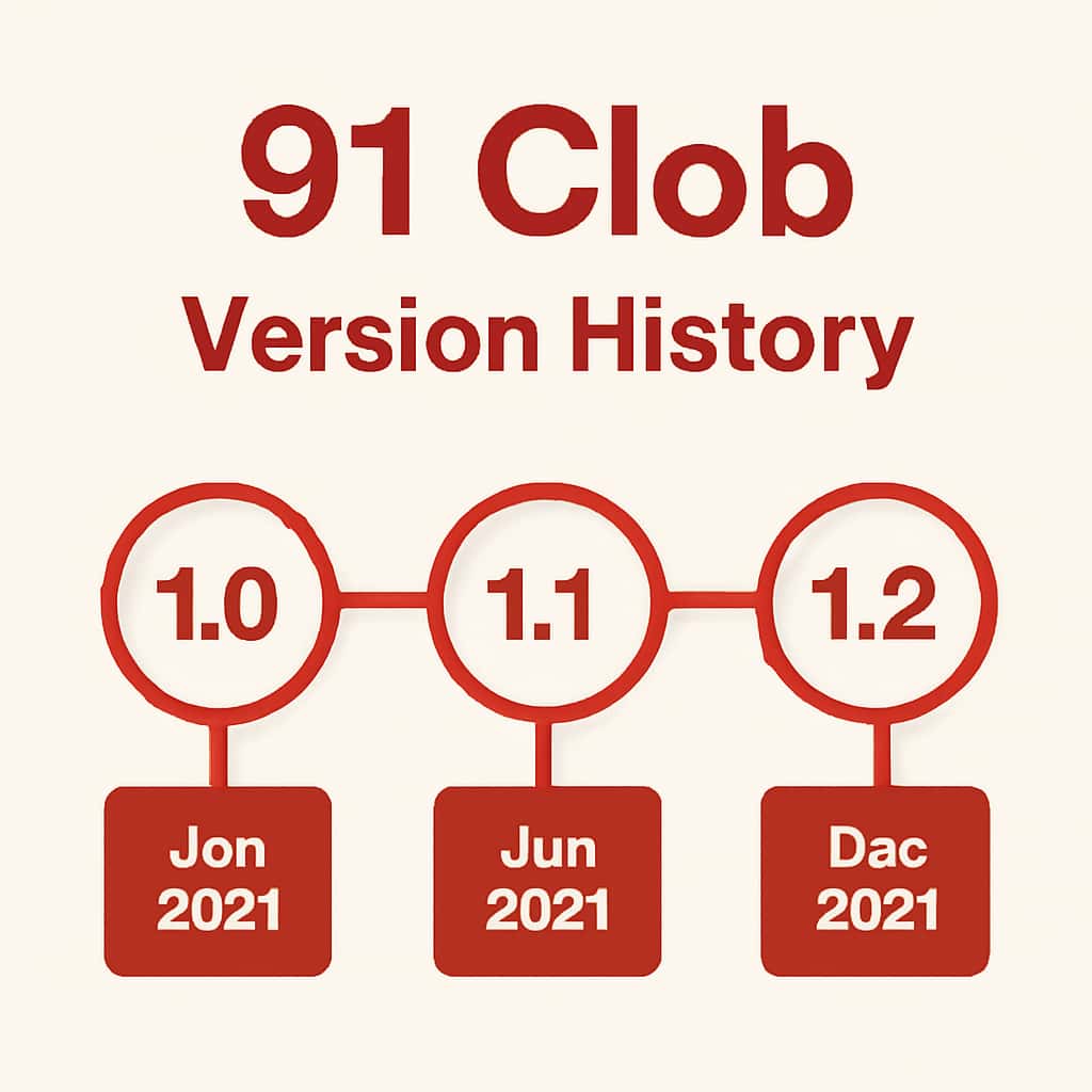 An educational diagram detailing the version history process of 91 Clob.