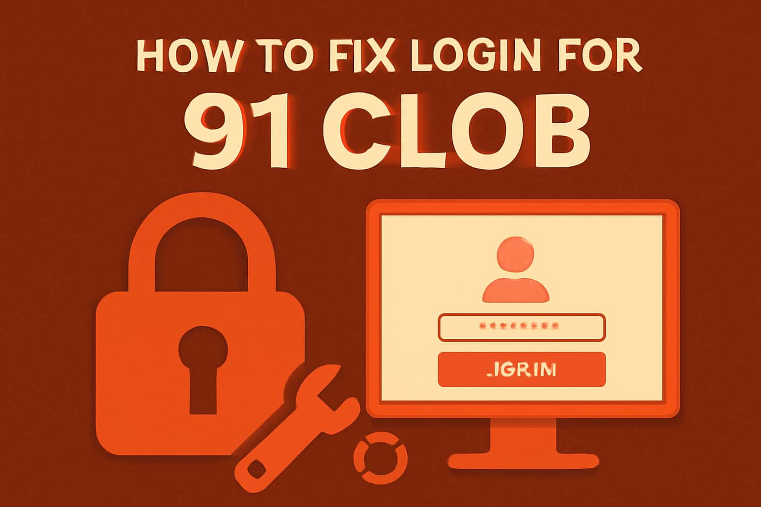 Informational scene illustrating troubleshooting steps for logging into 91 Clob.