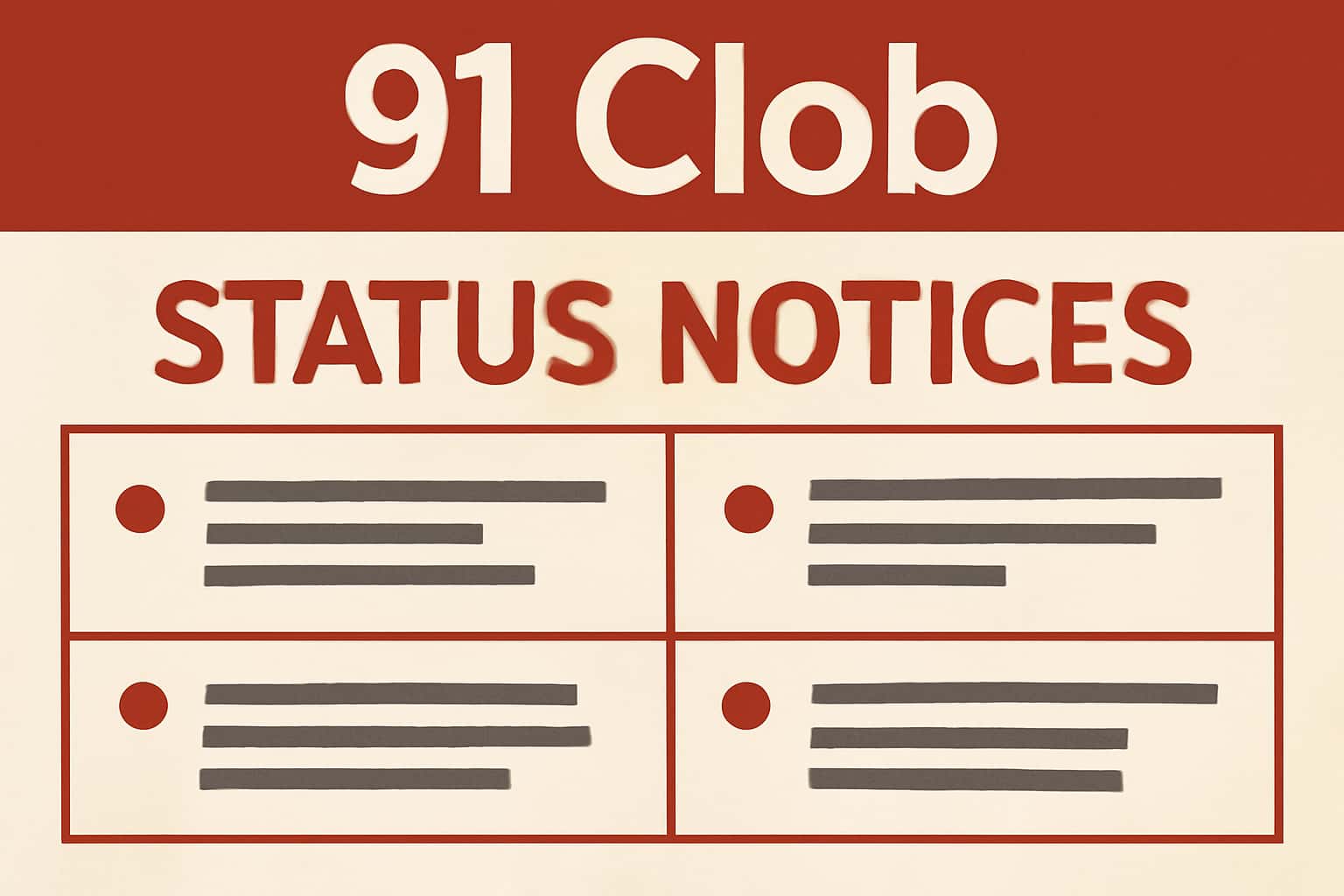 Informational scene depicting 91 Clob Status Notices